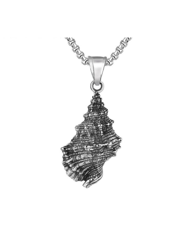 Ocean Conch Necklace for Men, Hip Hop Seashell Conch Necklace,Norse Viking Conch Pendant Necklace with 23.6"Chain,Stainless Steel Punk Rock Beach Shell Conch Pendant,Vintage Sea Snail Necklace