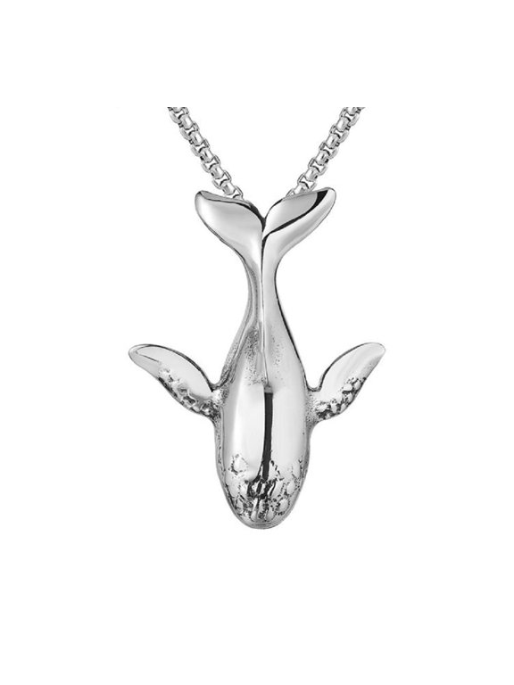 Ocean Whale Necklace for Men, Hip Hop Whale Tail Necklace, Norse Viking Whale Pendant Necklace with 23.6"Chain, Stainless Steel Punk Rock Whale Pendant, Vintage Animal Whale Necklace Jewelry