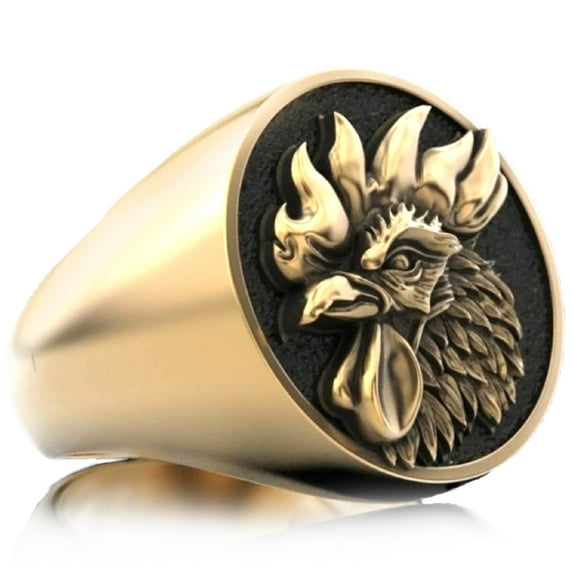 PikaLF Phoenix Bird Ring for Men, Chicken Rooster Ring, Gold Plated Rings, Vintage Phoenix Signet Rings, Animal Ring Jewelry for Men