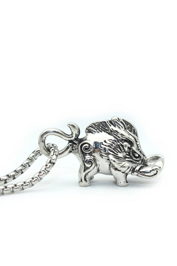 Pig Necklace for Men, Norse Viking Wild Boar Pendant Necklace with 25.6” Chain, Celtic Wild Boar Head Totem Amulet Necklace, Punk Animal Pig Jewelry Gift for Men