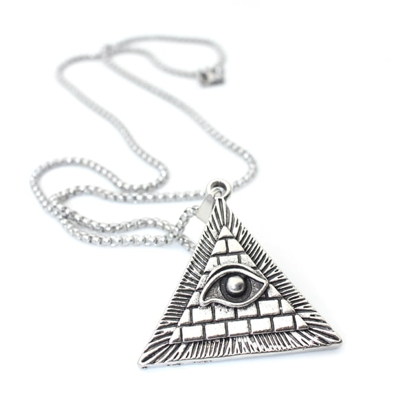 PikaLF Pyramid Eye Necklace for Men, Masonic All Seeing Eye Pendant Necklace with 25.6 Chain, Eye Of Providence Triangle Pyramid Necklace, Freemason Necklace, Punk Religious Jewelry Gift for Men