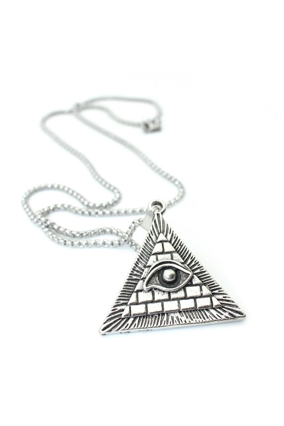 Pyramid Eye Necklace for Men, Masonic All Seeing Eye Pendant Necklace with 25.6” Chain, Eye Of Providence Triangle Pyramid Necklace, Freemason Necklace, Punk Religious Jewelry Gift for Men