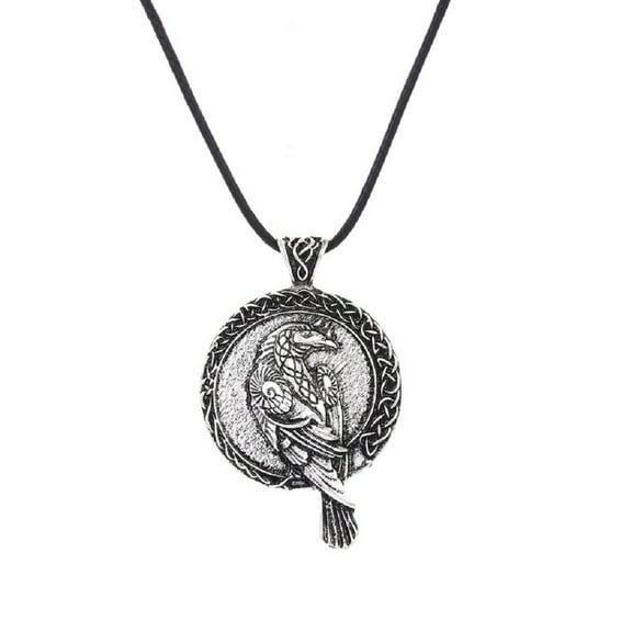 PikaLF Raven Necklace for Men, Norse Odin Raven Pendant Necklace with 19.7” Chain, Retro Crow Totem Necklace, Viking Runes Amulet Necklace, Punk Animal Raven Jewelry Gift for Men Boys