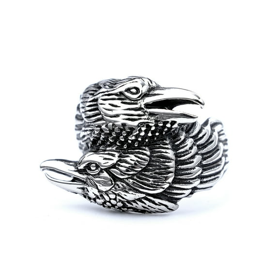 PikaLF Raven Ring for Men, Norse Viking Raven Ring, Celtic Odin Raven Totem Amulet Ring, Vintage Crow Couple Ring, Punk Animal Bird Jewelry Gift for Men