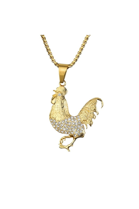 Rooster Necklace for Men, Hip Hop Rooster Cock Necklace, Norse Viking Rooster Pendant Necklace with 23.6"Chain, Stainless Steel Punk Rock Rooster Chicken Pendant, Vintage Rooster Necklace