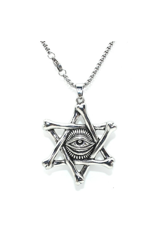 Six-Pointed Star Necklace for Men, Evil Eye Cross Pendant Necklace with 25.6 Chain, Vintage Eye Totem Amulet Necklace, Hip Hop Necklace, Punk Rock Jewelry Gift for Men