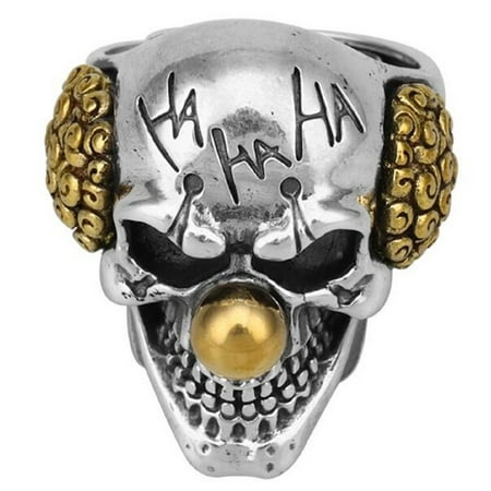 PikaLF Skull Head Ring for Men, Joker Skull Ring, Gothic Clown Skull Ring Cocktail Party Ring, Vampire Skull Ring, Cool Devil Ring Halloween Biker, Vintage Punk Skull Jewelry Gift for Men