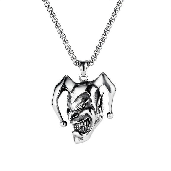 PikaLF Skull Necklace for Men, Gothic Joker Skull Necklace, Hip Hop Evil Clown Skull Head Pendant Necklace with 23.6 Chain, Halloween Skull Necklace, Punk Skull Jewelry Gift for Men