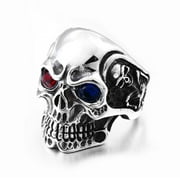 PIKALF Skull Ring for Men, Gothic Demon Skull Head Ring, Red Blue Eye Skull Skeleton Ring, Punk Rock Skull Totem Ring, Hip Hop Halloween Skull Biker Ring, Viking Skull Jewelry Gift for Men Boys