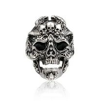 PikaLF Skull Ring for Men, Norse Viking Dragon Head Ring, Gothic Demon Skull Head Ring, Punk Rock Skull Totem Ring, Hip Hop Halloween Skull Biker Ring, Viking Skull Dragon Jewelry Gift for Men Boys