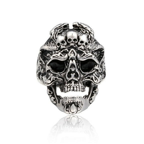 PikaLF Skull Ring for Men, Norse Viking Dragon Head Ring, Gothic Demon Skull Head Ring, Punk Rock Skull Totem Ring, Hip Hop Halloween Skull Biker Ring, Viking Skull Dragon Jewelry Gift for Men Boys