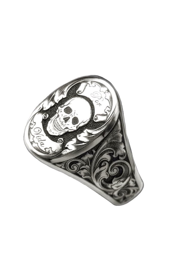 Skull Ring for Men, Norse Viking Skull Head Ring, Vintage Skull Totem Amulet Ring, Halloween Biker Ring, Hip Hop Ring, Punk Rock Skull Jewelry Gift for Men