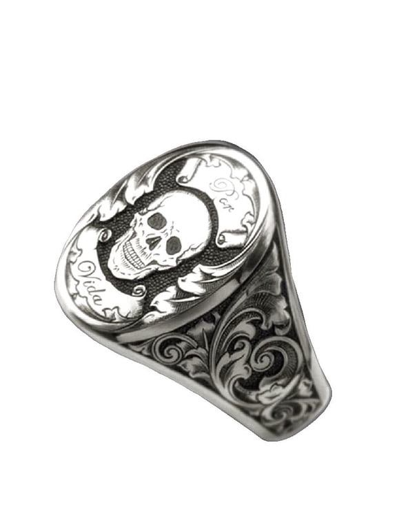 Skull Ring for Men, Norse Viking Skull Head Ring, Vintage Skull Totem Amulet Ring, Halloween Biker Ring, Hip Hop Ring, Punk Rock Skull Jewelry Gift for Men