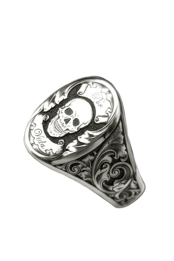 Skull Ring for Men, Norse Viking Skull Head Ring, Vintage Skull Totem Amulet Ring, Halloween Biker Ring, Hip Hop Ring, Punk Rock Skull Jewelry Gift for Men