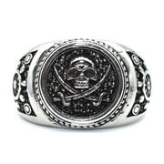 PIKALF Skull Ring for Men, Vintage Pirate Crossed Swords Skull Head Ring, Punk Rock Skull Totem Ring, Gothic Pirate Skull Amulet Ring, Halloween Ring Biker, Viking Skull Jewelry Gift for Men