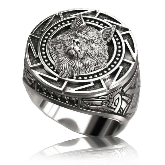 PikaLF Slavic Wolf Ring for Men, Norse Viking Nordic Wolf Head Ring, Retro Wolf Totem Rings, Wolf Signet Rings, Amulet Ring, Animal Wolf Jewelry for Men