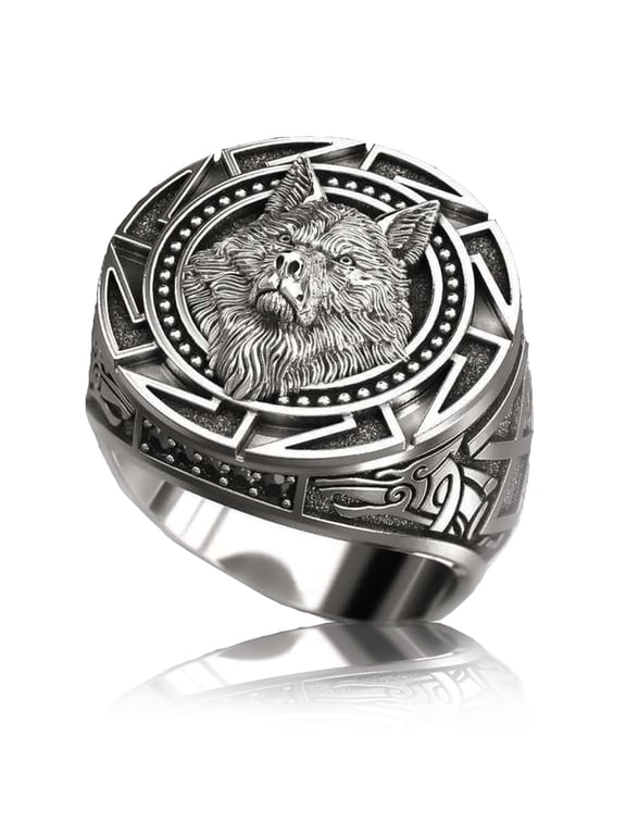 Slavic Wolf Ring for Men, Norse Viking Nordic Wolf Head Ring, Retro Wolf Totem Rings, Wolf Signet Rings, Amulet Ring, Animal Wolf Jewelry for Men