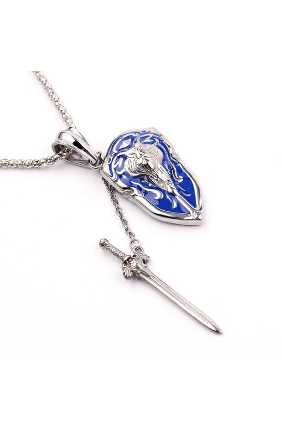 Sword Shield Pendant Necklace for Men, Viking Lion Pendant Necklace with 23.6” Chain, Cool Lion Totem Necklace, Punk Hip Hop Lion Signet Necklace, Amulet Pendant, Gothic Jewelry Gift for Men