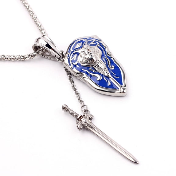 PikaLF Sword Shield Pendant Necklace for Men, Viking Lion Pendant Necklace with 23.6” Chain, Cool Lion Totem Necklace, Punk Hip Hop Lion Signet Necklace, Amulet Pendant, Gothic Jewelry Gift for Men