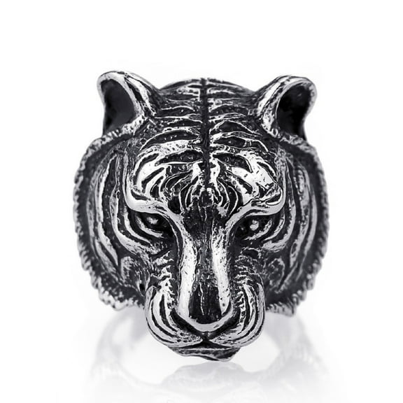 PikaLF Tiger Head Ring for Men, Vintage Gothic Tribal Biker Tiger Skull Ring, Retro Tiger Totem Rings, Tiger Signet Amulet Ring, Viking Animal Tiger Jewelry Gift for Men