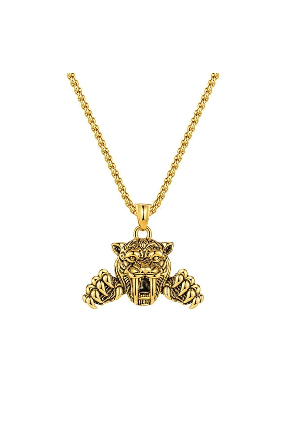 Tiger Necklace for Men, Hip Hop Tiger Necklace, Norse Viking Tiger Head Pendant Necklace with 23.6"Chain, Stainless Steel Punk Rock Tiger Pendant, Vintage Animal Tiger Necklace Jewelry