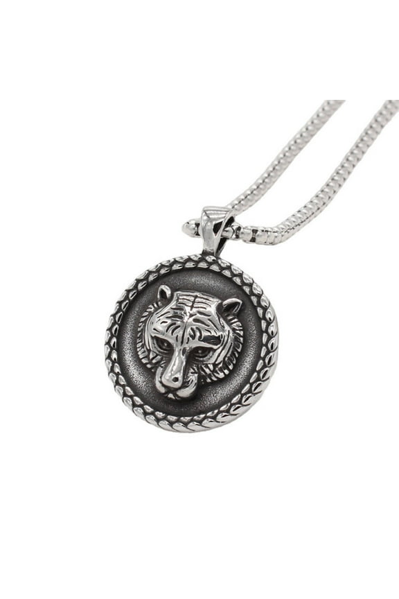 Tiger Necklace for Men, Punk Rock Tiger Necklace, Norse Viking Tiger Head Pendant Necklace with 23.6"Chain, Stainless Steel Hip Hop Tiger Pendant, Vintage Tiger Tag Necklace Jewelry for Men