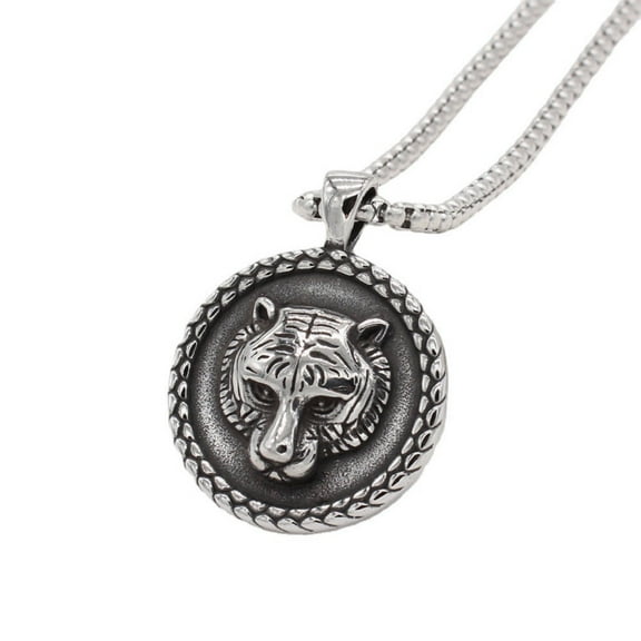 PikaLF Tiger Necklace for Men, Punk Rock Tiger Necklace, Norse Viking Tiger Head Pendant Necklace with 23.6"Chain, Stainless Steel Hip Hop Tiger Pendant, Vintage Tiger Tag Necklace Jewelry for Men