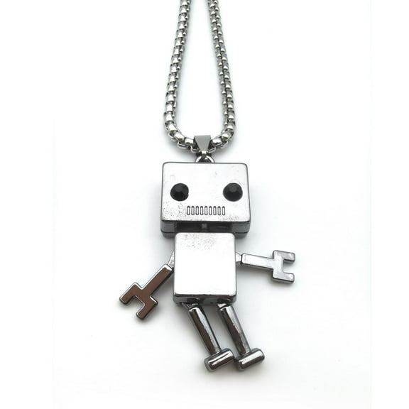 PikaLF Tiny Cute Robot Necklace for Men, Movable Robot Pendant Necklace with 27.6” Chain, Punk Rock Robot Amulet Necklace, Hip Hop Necklace, Cool Jewelry Gift for Men