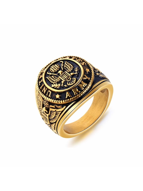 US Military Army Ring for Men, Eagle Medal Rings, Vintage Hawk Eagle Ring, USA Flying American Bald Eagle Ring, Vintage Jewelry Gift for Veterans Men