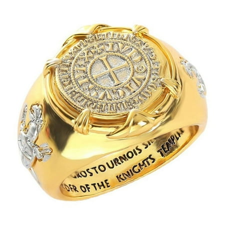 PikaLF Valor Ring with Silver Coin, Knights Templar Rings for Men, Crusaders Rings, Retro Cross Totem Rings, Amulet Ring, 14K Gold Plated Coin Ring, Sword Shield Jewelry Gift for Men