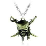 PikaLF Viking Pirate Skull Necklace for Men, Gothic Skull Head Pendant Necklace with 19.7  Chain, Crossed Swords Necklace, Punk Skull Jewelry Charm Gift for Men