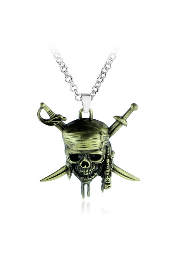 Viking Pirate Skull Necklace for Men, Gothic Skull Head Pendant Necklace with 19.7” Chain, Crossed Swords Necklace, Punk Skull Jewelry Charm Gift for Men