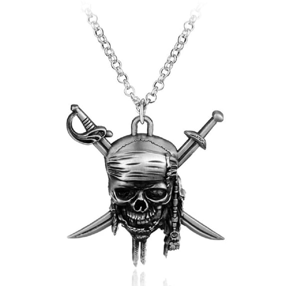 PikaLF Viking Pirate Skull Necklace for Men, Gothic Skull Head Pendant Necklace with 19.7” Chain, Crossed Swords Necklace, Punk Skull Jewelry Charm Gift for Men