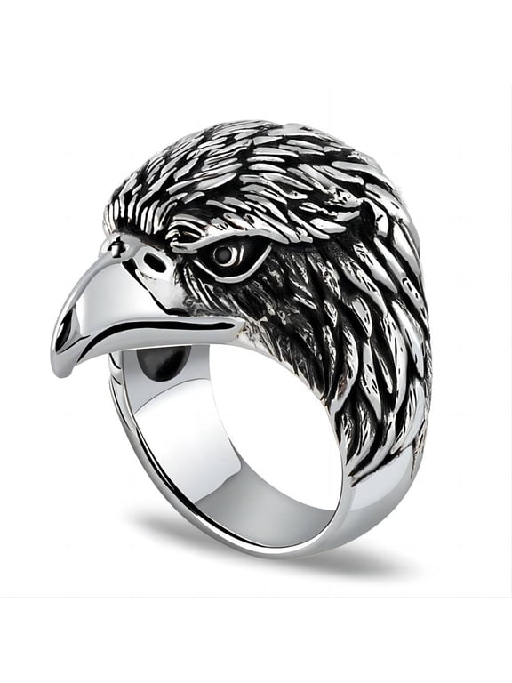 Vintage Hawk Eagle Ring for Men, Viking Eagle Head Rings, USA Flying American Bald Eagle Ring, Gothic Eagle Amulet Ring, Punk Animal Eagle Jewelry Gift for Veterans Men