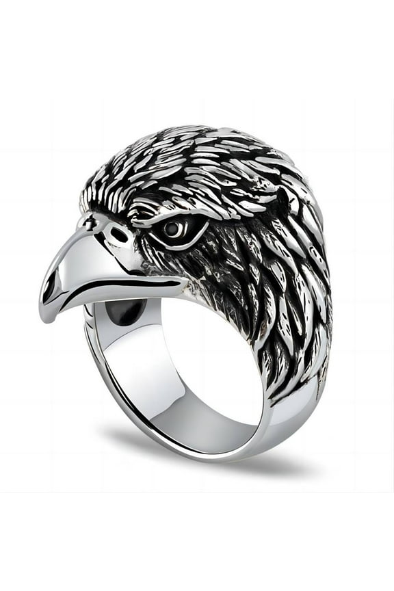 Vintage Hawk Eagle Ring for Men, Viking Eagle Head Rings, USA Flying American Bald Eagle Ring, Gothic Eagle Amulet Ring, Punk Animal Eagle Jewelry Gift for Veterans Men