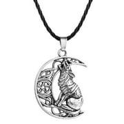 PikaLF Wolf Necklace for Men, Crescent Moon Wolf Necklace, Norse Viking Wolf Head Pendant Necklace with 19.7  Chain, Retro Howling Wolf Totem Amulet Necklace, Punk Animal Wolf Jewelry Gift for Men