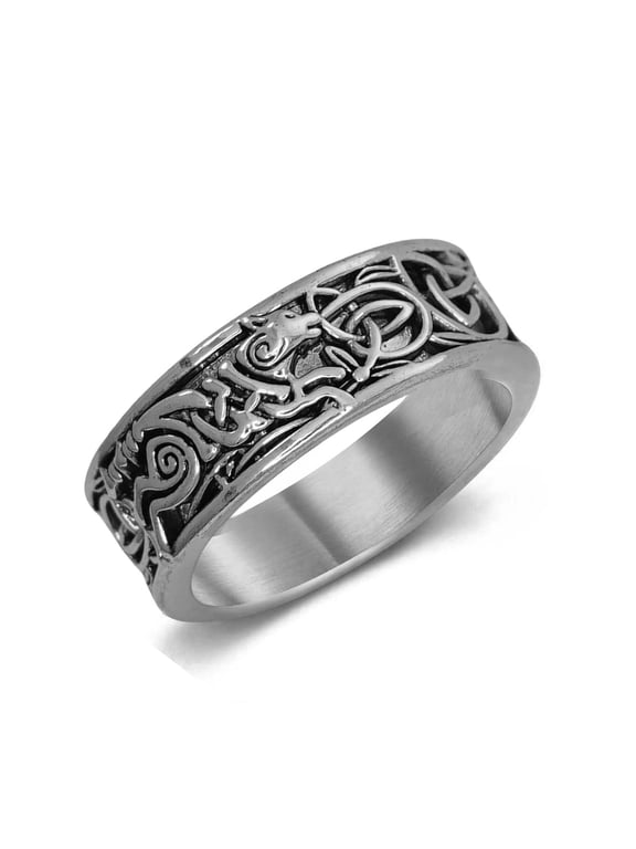 Wolf Ring for Men, Retro Wolf Totem Rings, Cross Line Ring, Norse Viking Wolf Ring, Wolf Signet Rings, Amulet Ring, Punk Ring, Animal Ring Wolf Jewelry for Men