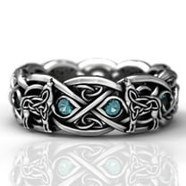 PikaLF Wolf Ring for Men, Retro Wolf Totem Rings, Topaz Rhinestone Cross Line Ring, Norse Viking Wolf Ring, Wolf Signet Rings, Amulet Ring, Punk Ring, Animal Wolf Jewelry for Men