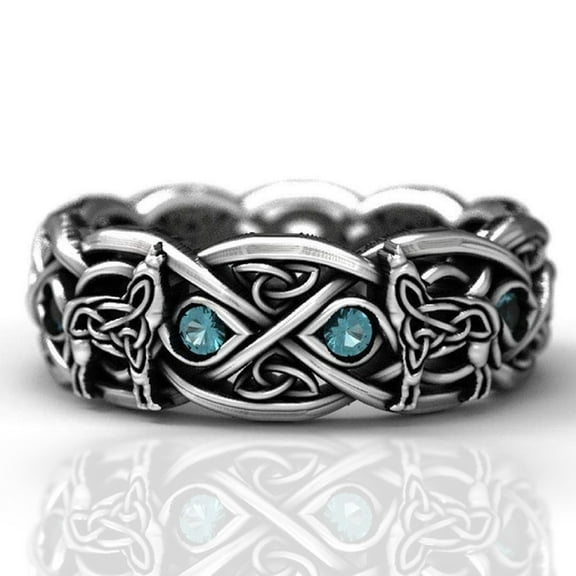 PikaLF Wolf Ring for Men, Retro Wolf Totem Rings, Topaz Rhinestone Cross Line Ring, Norse Viking Wolf Ring, Wolf Signet Rings, Amulet Ring, Punk Ring, Animal Wolf Jewelry for Men