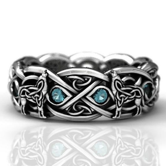 PikaLF Wolf Ring for Men, Retro Wolf Totem Rings, Topaz Rhinestone Cross Line Ring, Norse Viking Wolf Ring, Wolf Signet Rings, Amulet Ring, Punk Ring, Animal Wolf Jewelry for Men