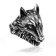 PIKALF Wolf Ring for Men, Norse Viking Wolf Head Ring, Retro Wolf Totem Rings, Wolf Signet Rings, Wolf Amulet Ring, Punk Animal Wolf Jewelry for Men