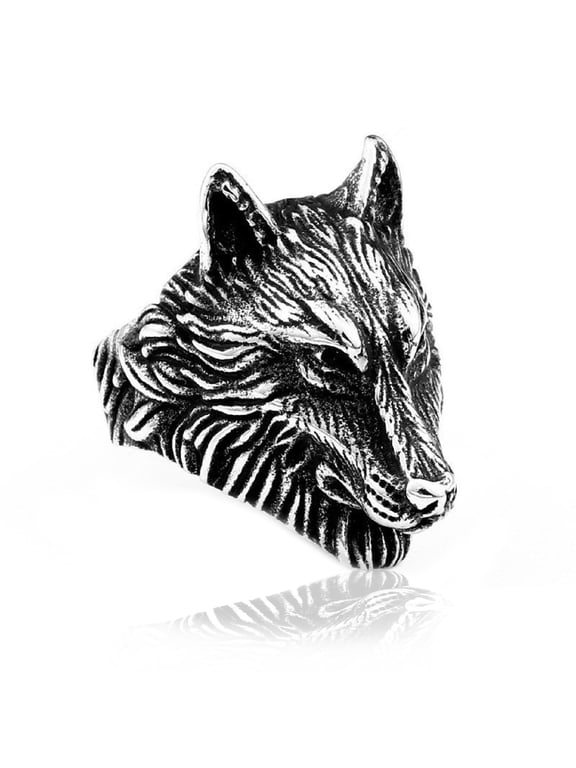 Wolf Ring for Men, Norse Viking Wolf Head Ring, Retro Wolf Totem Rings, Wolf Signet Rings, Wolf Amulet Ring, Punk Animal Wolf Jewelry for Men