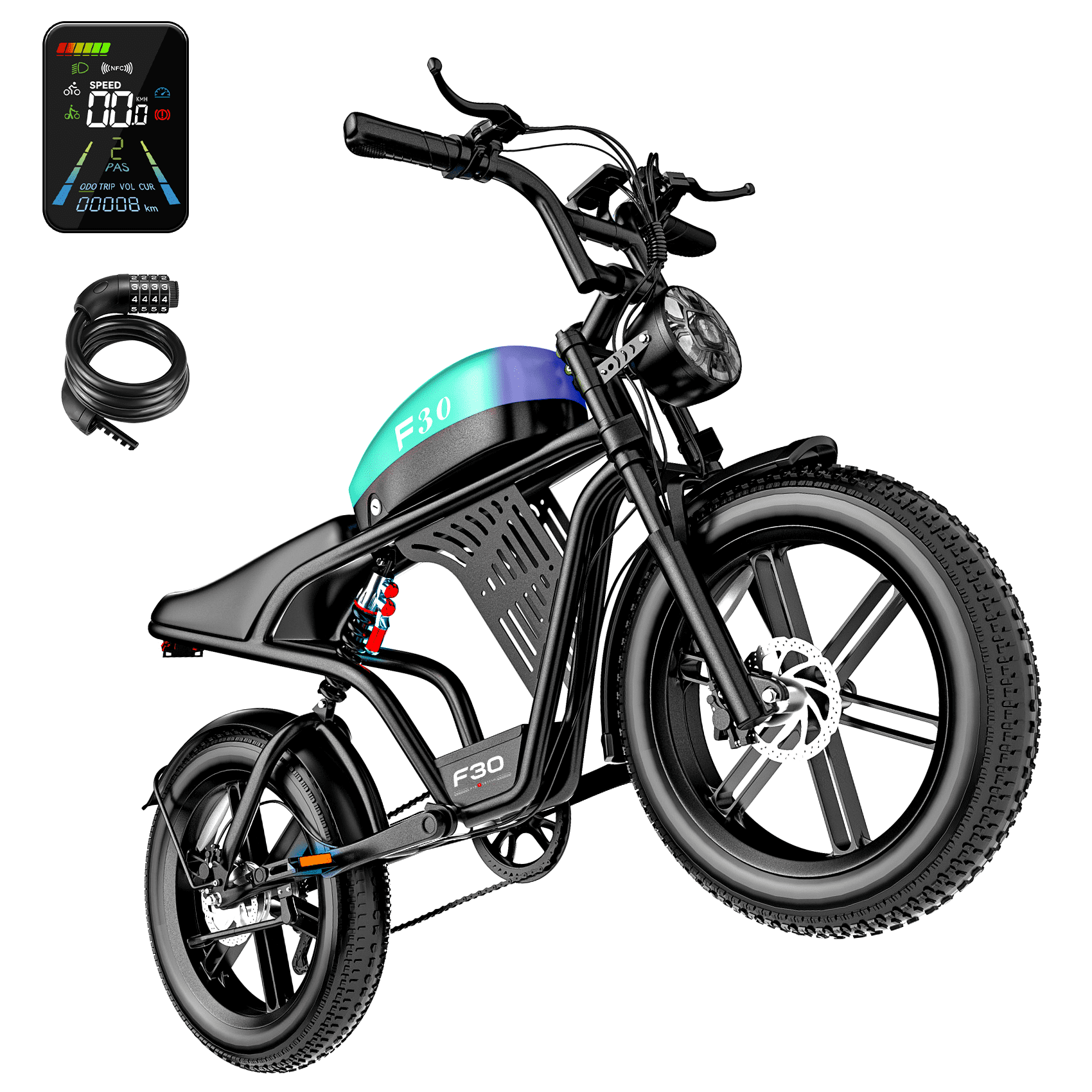 PostJoy F30 1500W Electric Bike, 48V20Ah Battery up to 50 Miles 7-Speed All-Terrain, 20-inch Fat Tire Full Suspension, off-Road Dirt Mountain Bike UL2849 Certified