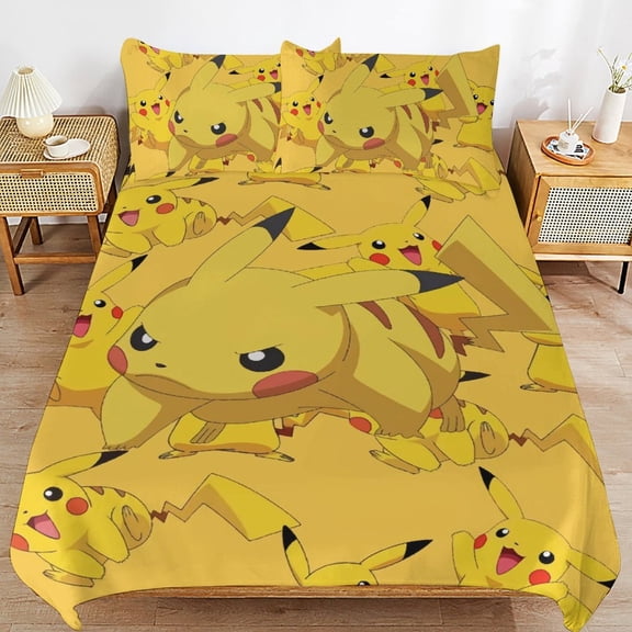 Pikachu 3-Piece All Season Bedding Set, Comforter Set with Pillow Shams for Bedroom & Dorm Decor, Ideal Gifts for Women Men Teens Friends Family