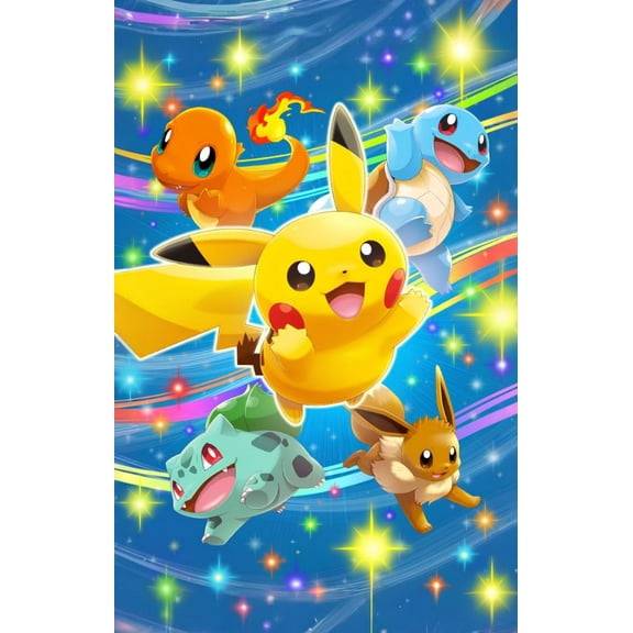 Pikachu 5D DIY Diamond Art Kits for Adults, Diamond Painting Charizard,Paint by Numbers Full Round Drill Cross Stitch Crystal Rhinestone Home Wall Decoration 12x16 inch