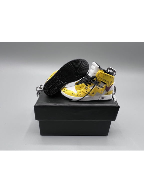 Yellow Picka Air Jordan 3D Mini Sneaker Keychain, Basketball Sneaker Collectible A Pair With Box