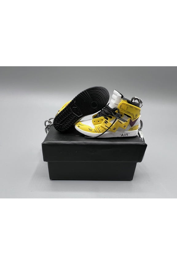 Yellow Picka Air Jordan 3D Mini Sneaker Keychain, Basketball Sneaker Collectible A Pair With Box