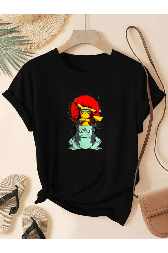 Pikachu And Bulbizarre Ninja Pokemon Crossover Anime Gamer Graphic Unisex T-Shirt.PNG V50867 up to size 5XL
