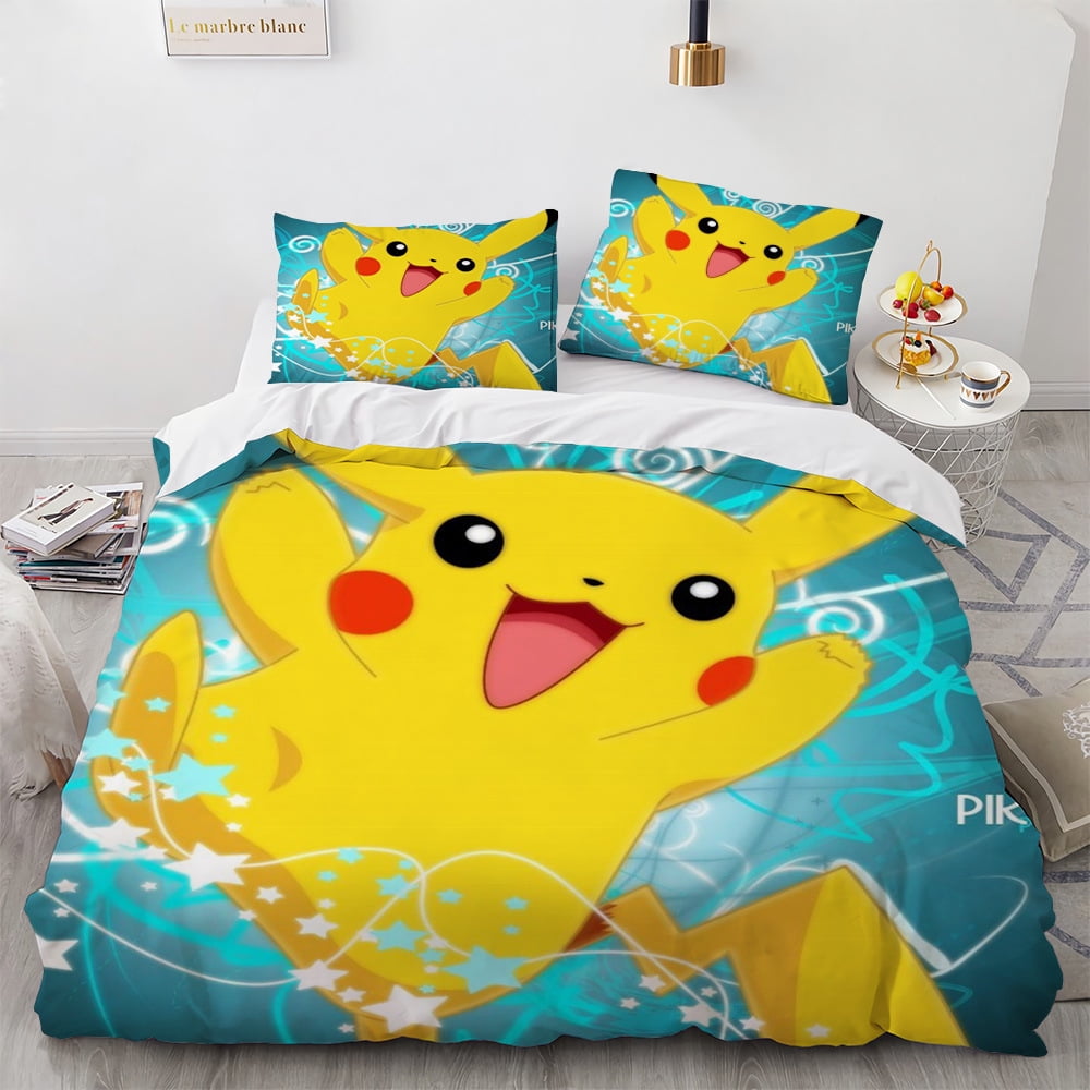 Pikachu Bed in a Bag 3 Set, Reversible Bedding Set 100 Polyester