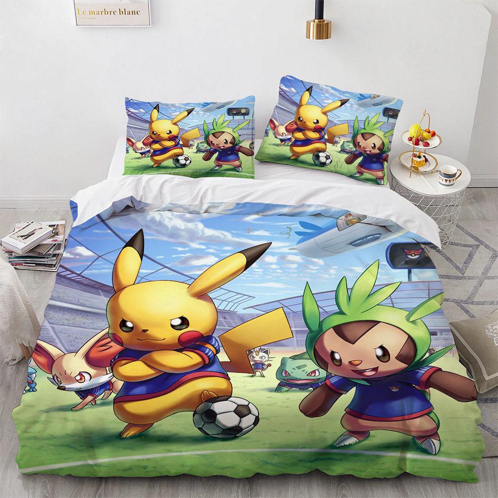 Pikachu Bed in a Bag 3 Set, Reversible Comforter Set 100 Polyester